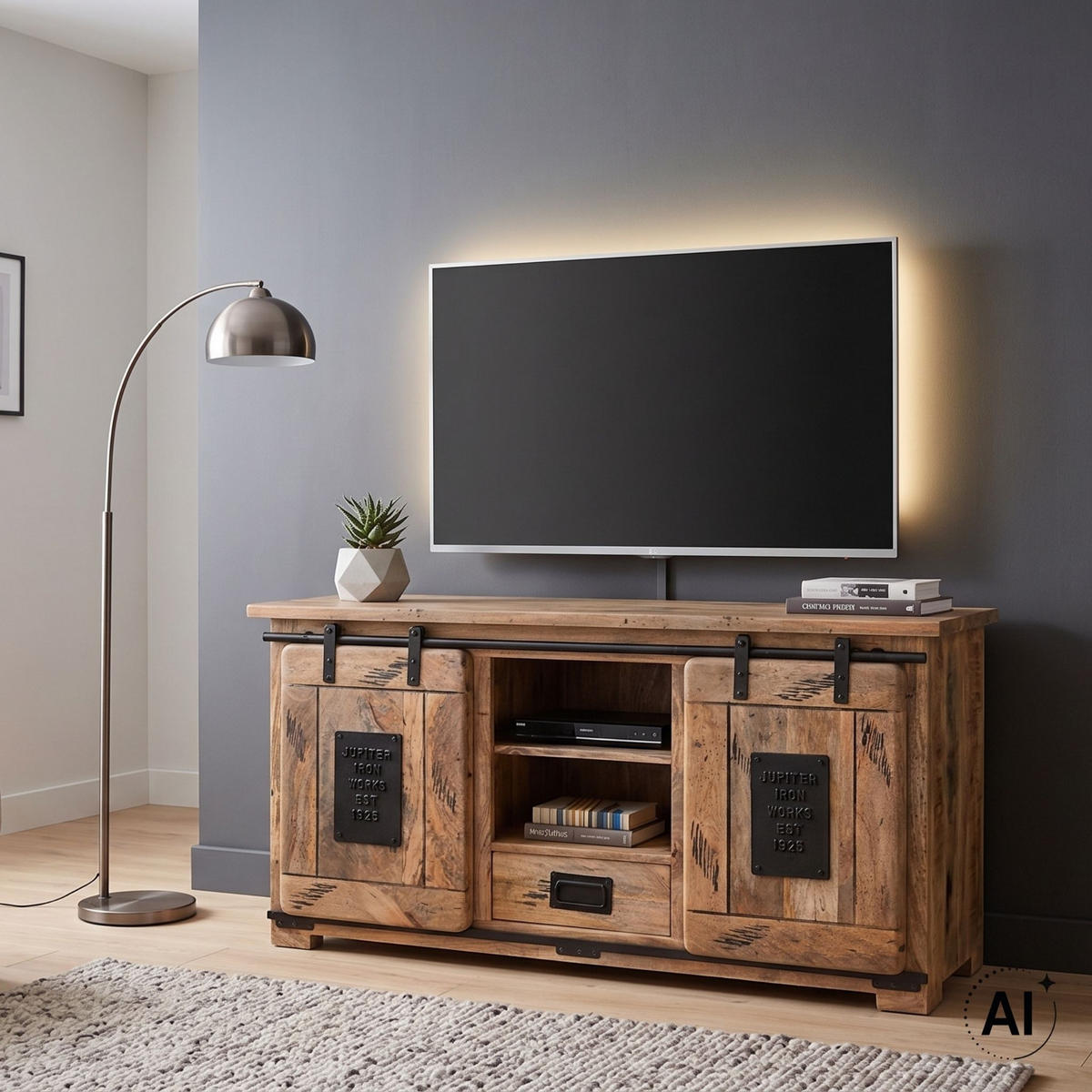 TV SCHRANK Florenz 128 x 45 x 70 cm - Schwarz/Braun, Holz (128/70/45cm) - Mr. Deko