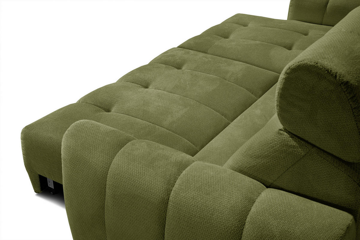 ECKSOFA KIMI 3-Sitzer, ausziehbarer Sitz, verstellbare Kopfstützen, olivgrün - Schwarz/Olivgrün, Holzwerkstoff/Textil (270/160cm) - Courtois Laville