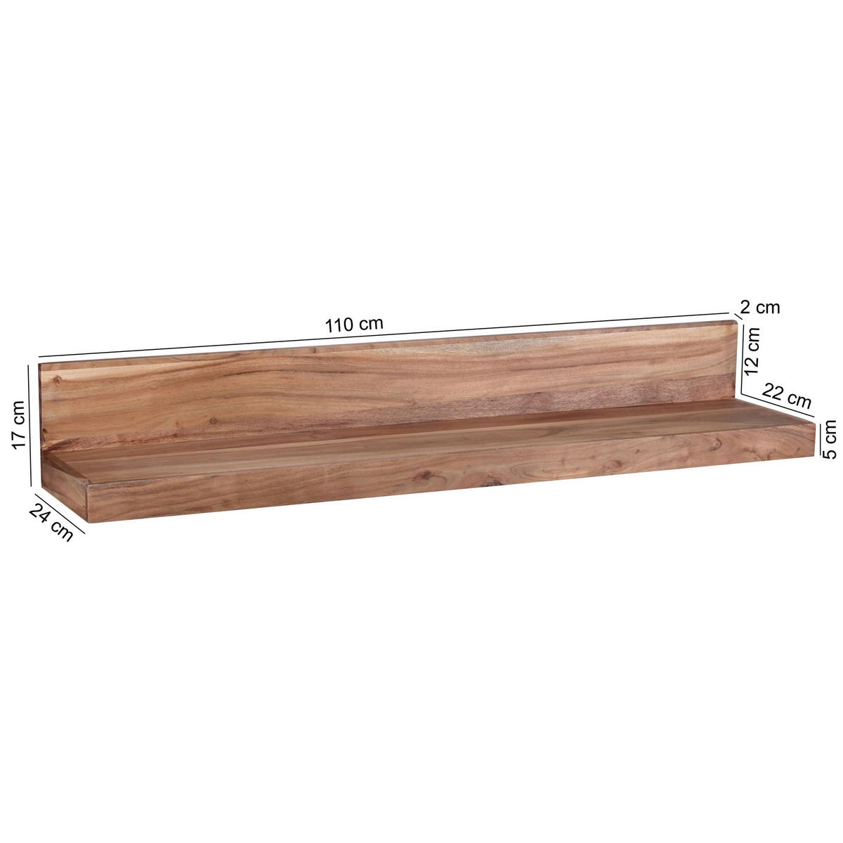 WANDREGAL MUMBAI Massivholz Hängend Landhausstil, Akazie 110x24x17 cm - Akaziefarben, Holz (110/17/24cm) - KADIMA DESIGN