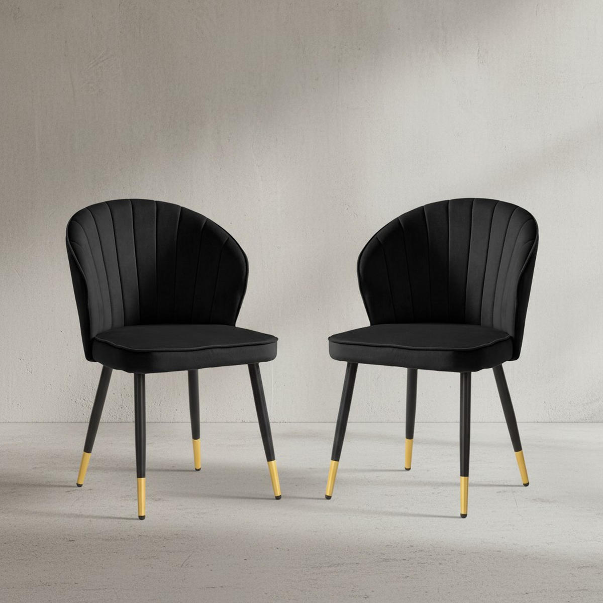 ESSZIMMERSTUHL 2er Set Samtbezug mit Metallgestell Schalenform Skandinavisch gepolstert, Schwarz 53x55x83 cm - Goldfarben/Schwarz, Textil/Metall (53/83/55cm) - KADIMA DESIGN
