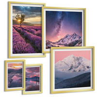 BILDER SET 5er Set - 50x50 cm & 20x30 cm & 40x60 cm Goldrahmen - Nachtstädte mit Neonlichtern - Goldfarben, Kunststoff (40/60cm) - TULUP