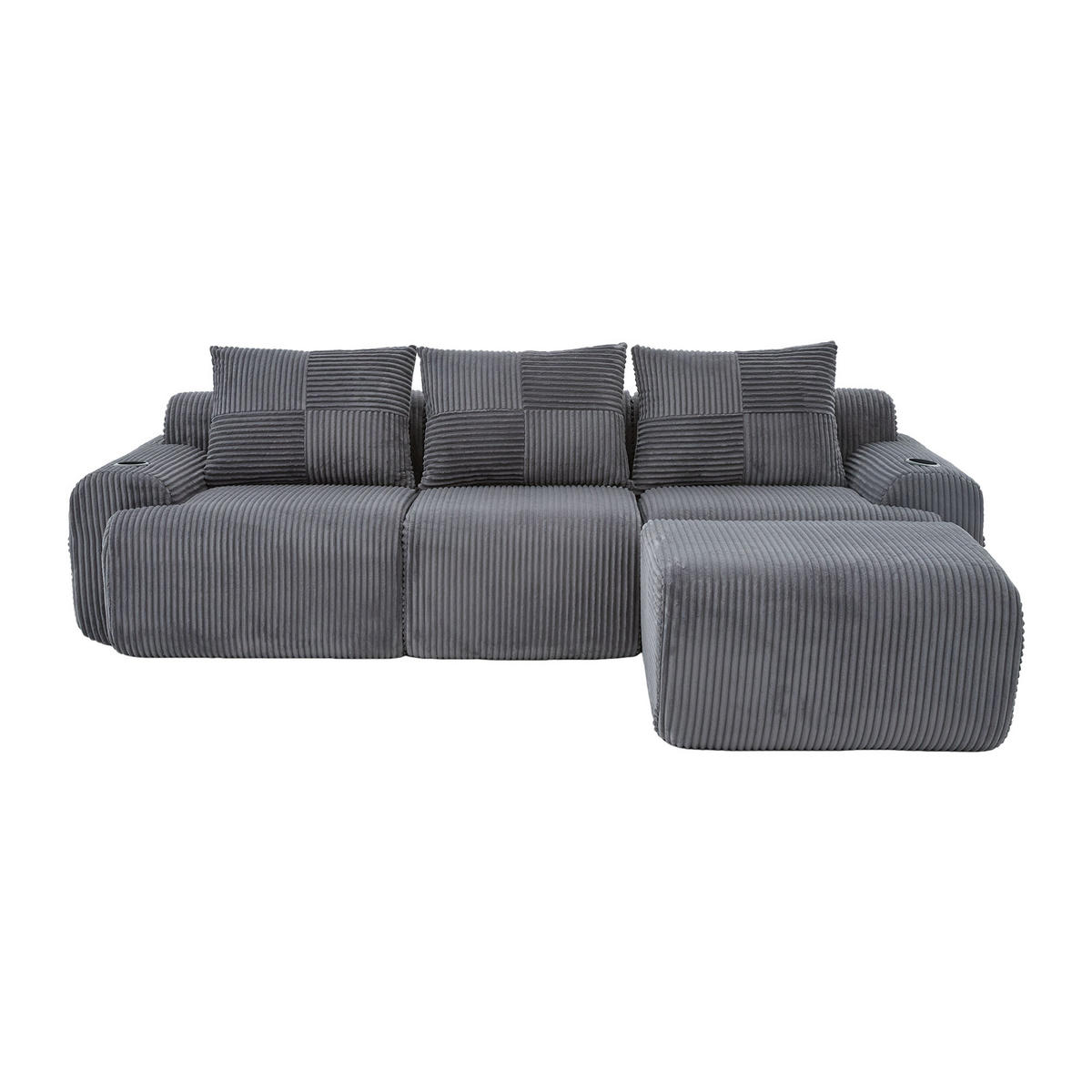 ECKSOFA 3-Sitzer Cordstoff Dunkelgrau mit Hocker 268/174/80 cm - Dunkelgrau, Textil (174/268cm) - Korfee