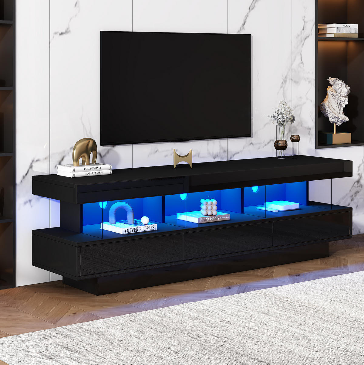 TV-ELEMENT mit LED 160 x 38 x 50,5 cm Schwarz Hochglanz - Schwarz, Holzwerkstoff (38/50.5/160cm) - Beauniv