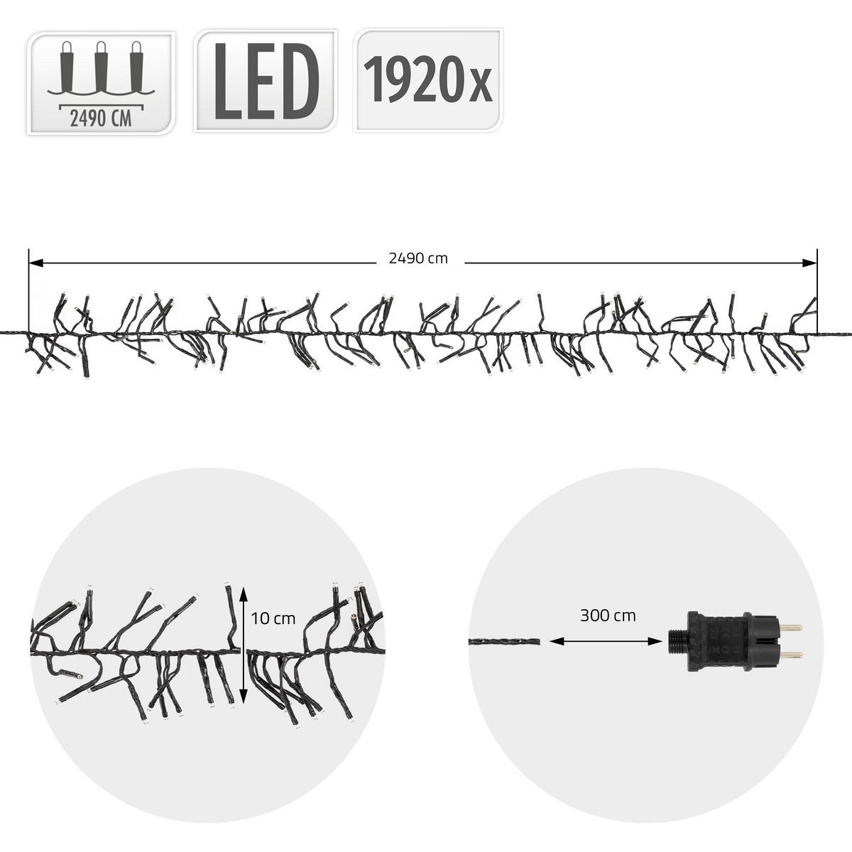 LED LICHTERKETTE Cluster Außen Innen 24,9 m Weihnachtsbeleuchtung 1920 LED Warmweiß - Weiß, Kunststoff (2790cm) - ECD-Germany