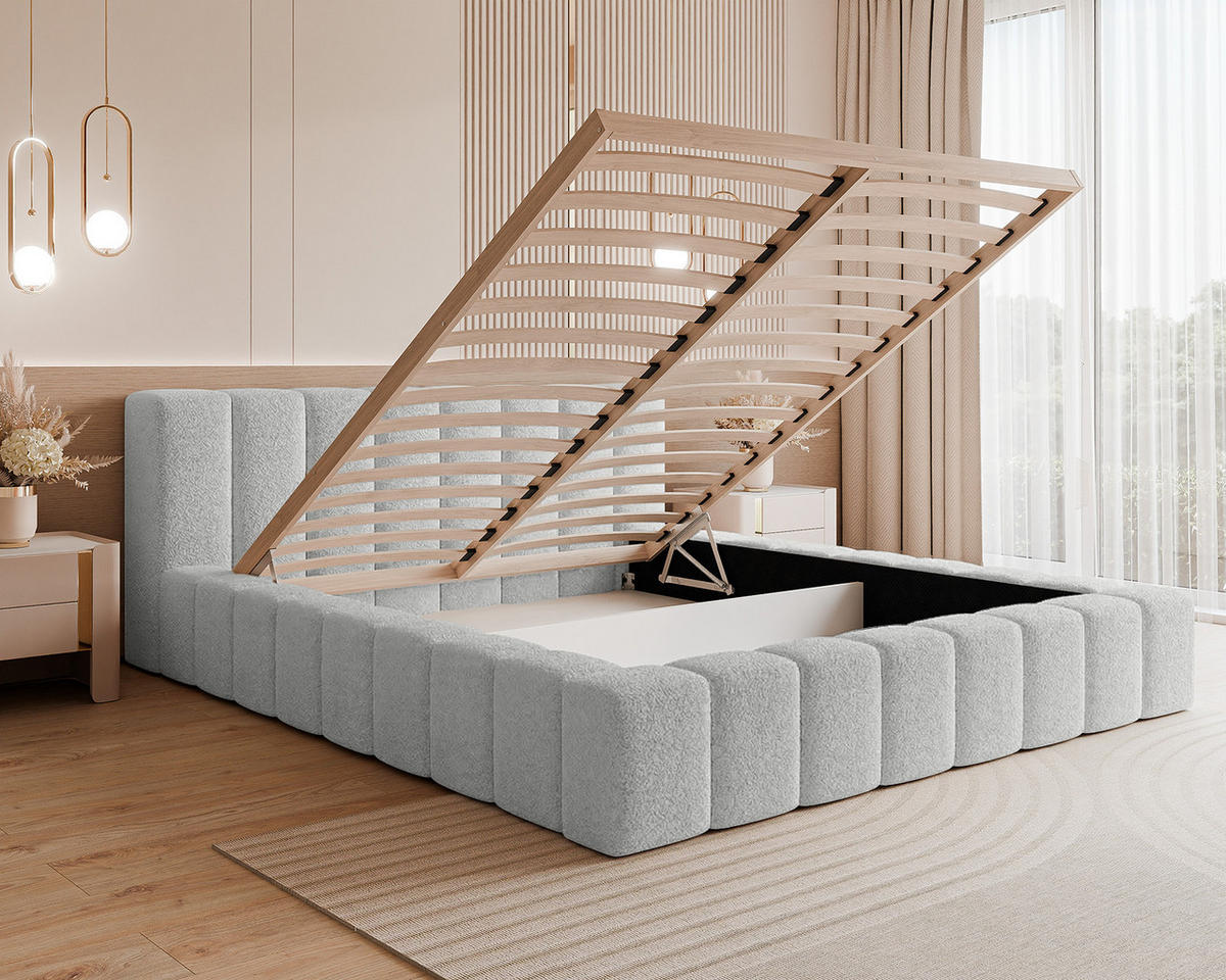 POLSTERBETT OMENO 200x200 cm, Grau - Grau, Textil (200/200cm) - Fedve