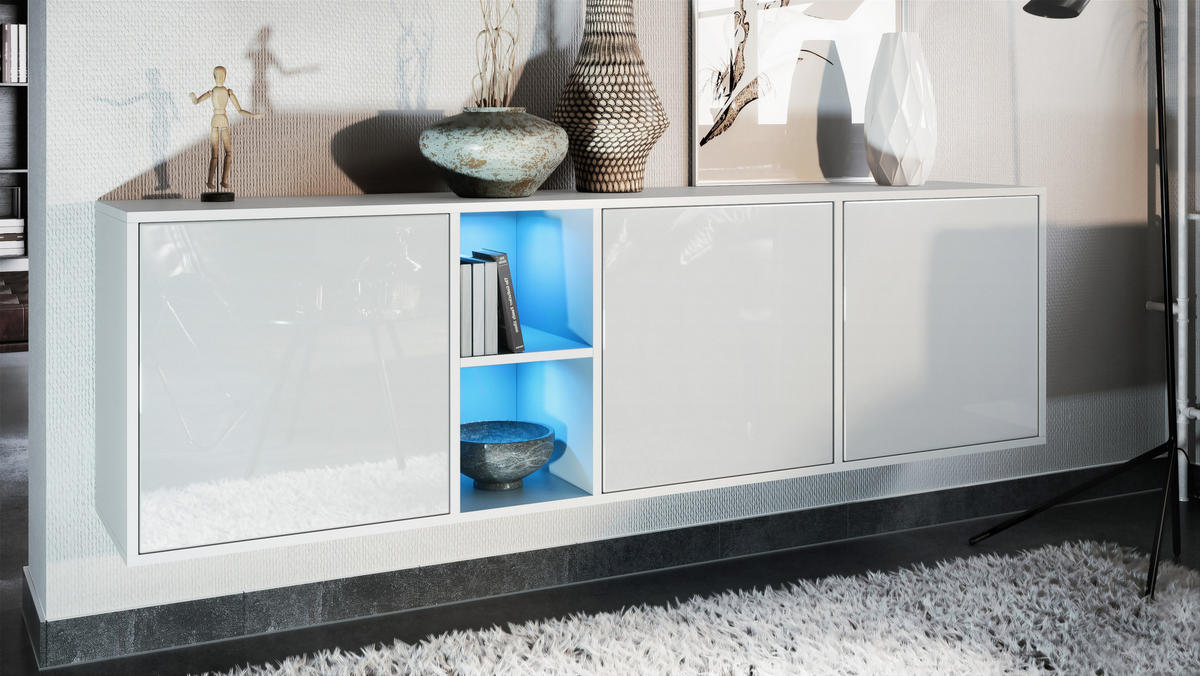 SIDEBOARD Cuba Türen in Weiß Hochglanz - Weiß Hochglanz, Holzwerkstoff (182/53/35cm) - Vladon