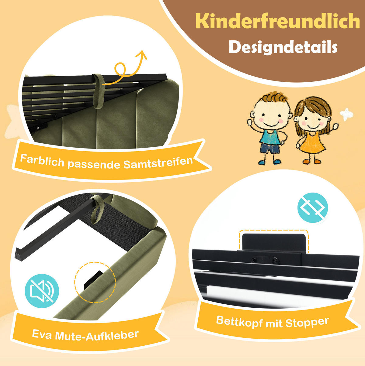 KINDERBETT Polsterbett 90/200 cm aus Samt mit hydraulischem Stauraum und Kronen-Gitter-Design Grün - Grün, Holz (90/200cm) - Modenvie