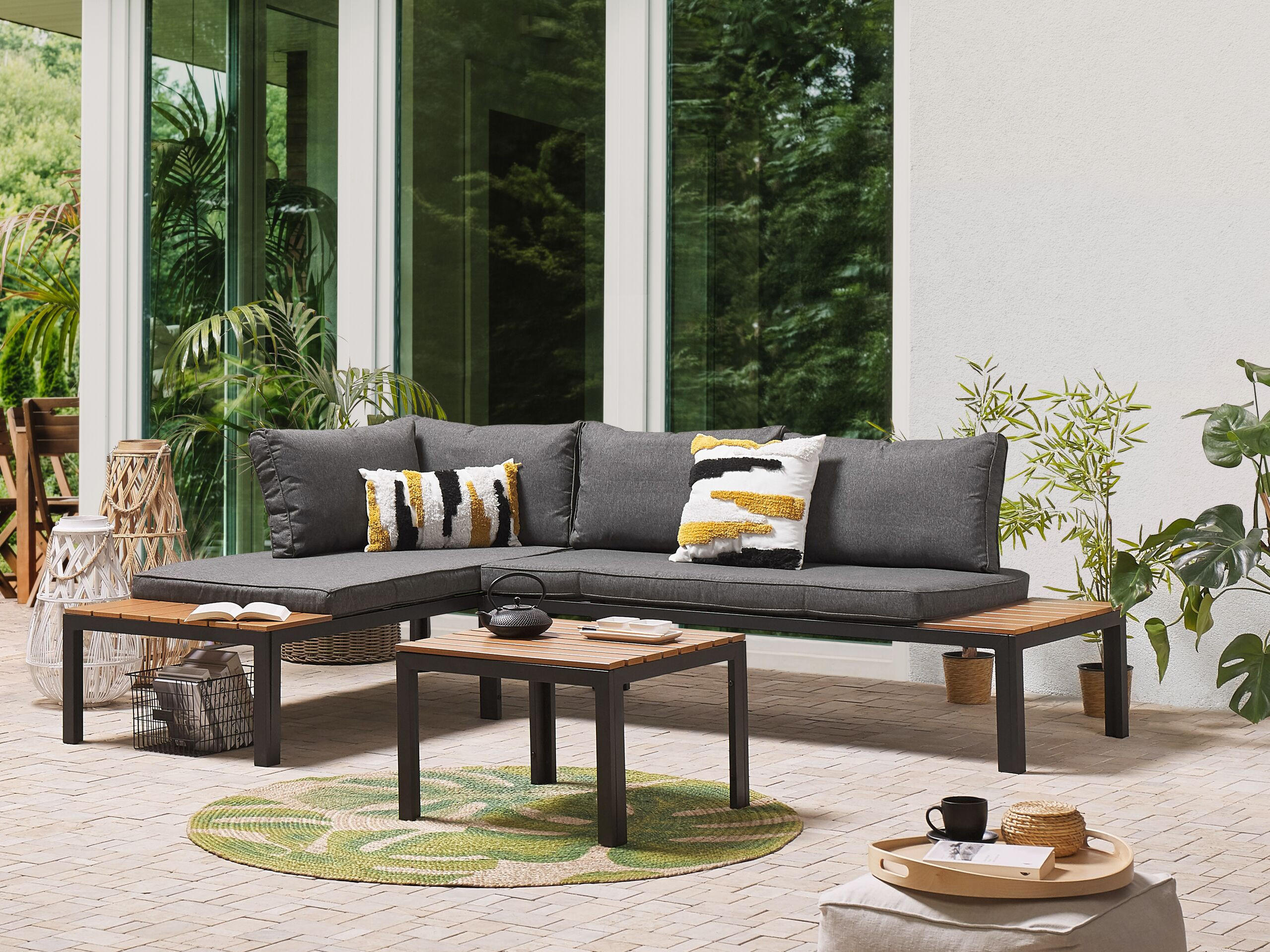 Thumbnail - Beliani Lounge-Set, Schwarz, Holzwerkstoff, 4-Sitzer, L-Form, Loungemöbel, Gartenlounge-Sets
