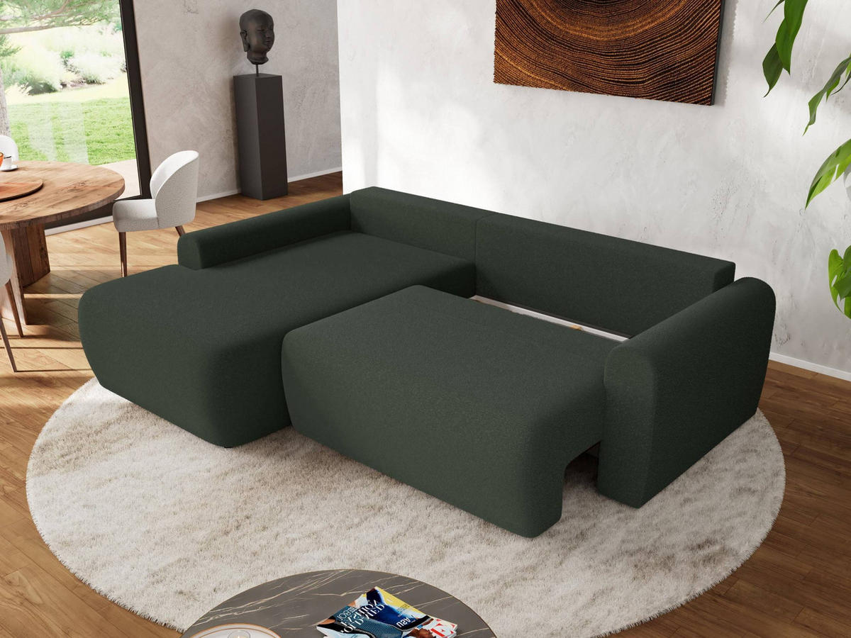 ECKSCHLAFSOFA CUBO L Dunkelgrün Boucle - links - Dunkelgrün/Schwarz, Kunststoff/Textil (273/187cm) - MKS