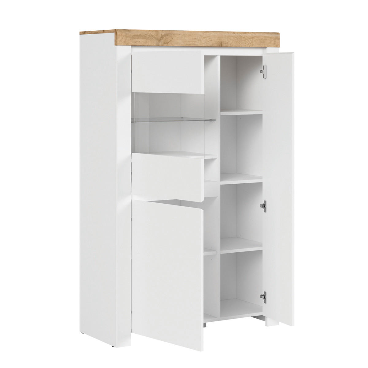 VITRÍNA Hella Bílá a dřevo - bílá, kompozitní dřevo (98/156/42cm) - Petits-meubles