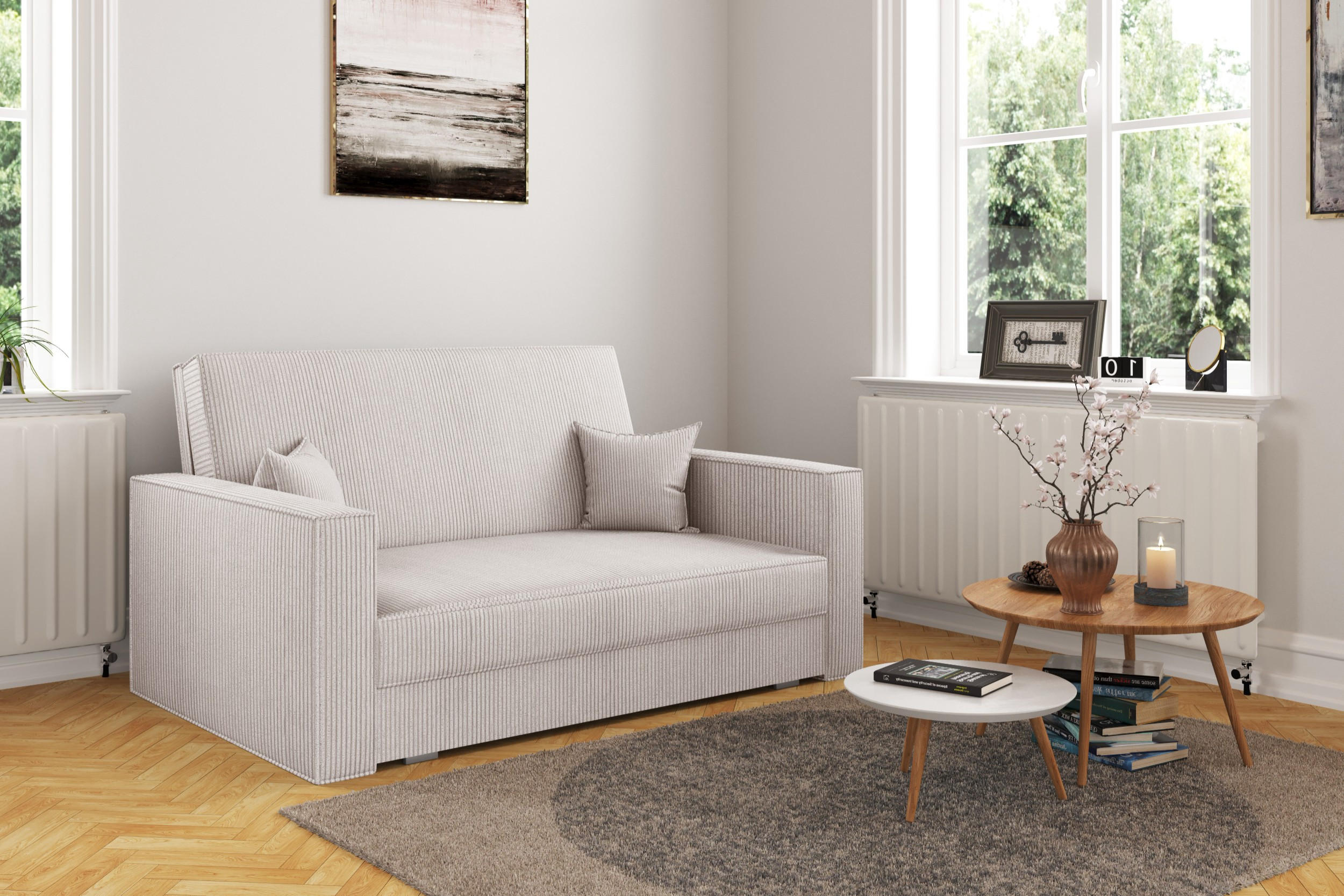 SOFA, Schlaffunktion - America Stoff Poso Beige - Beige, Holz (137/77/112cm) - Kaiser Möbel