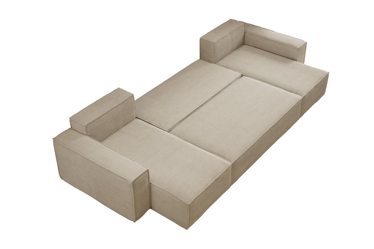 WOHNLANDSCHAFT Hugo U-Form Cordstoff mit Schlaffunktion und Bettkasten - Braun, Textil (312/83/142cm) - VENASI MÖBEL