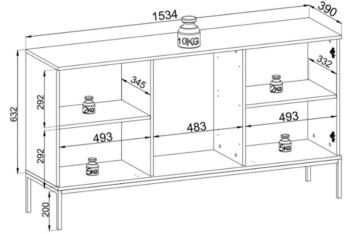 SIDEBOARD Weiß KSZ154 Mit LED-Beleuchtung - Multicolor, Holzwerkstoff (154/83/39cm) - Sepro Meble