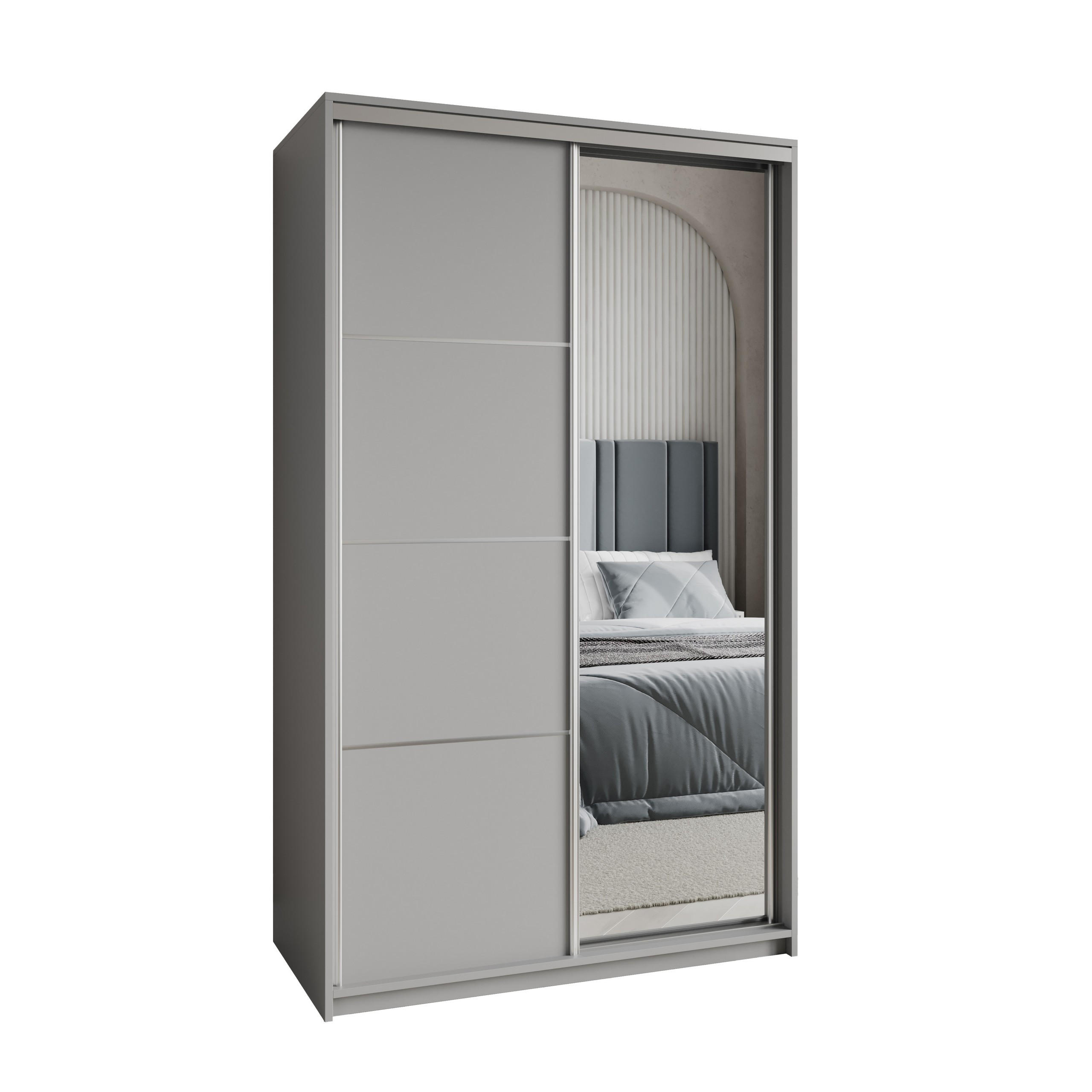 SCHWEBETÜRENSCHRANK VARO 120/205/60 cm 2-türig mit Spiegel Graphitfarben - Graphitfarben, Holzwerkstoff (120/205/60cm) - MASSENO