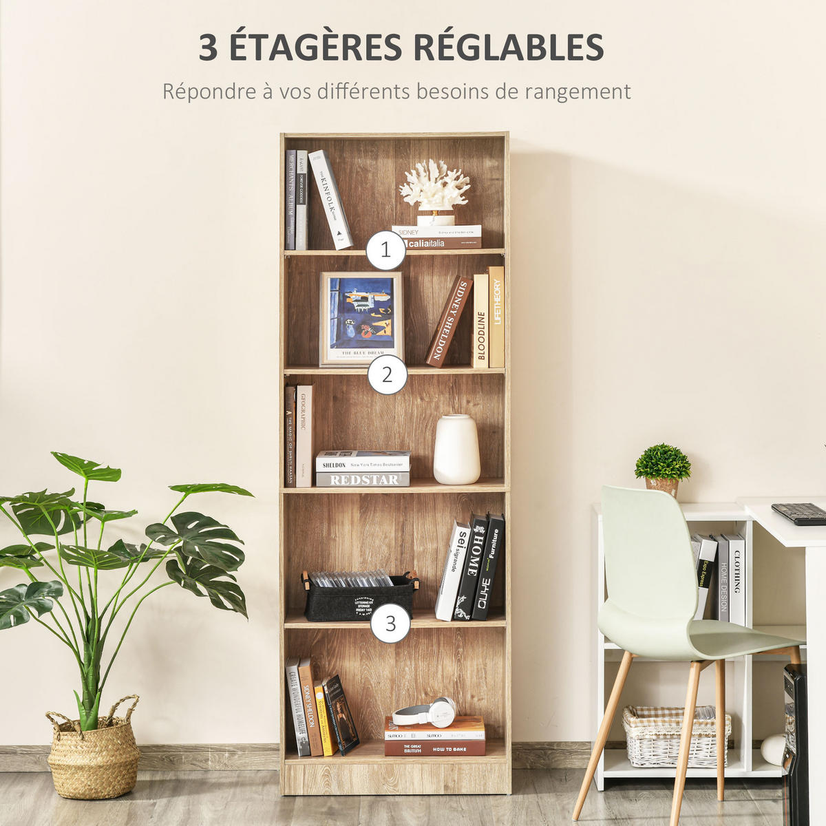 REGAL DE-15561 63/29/176 cm, 3-fach höhenverstellbar Naturholz - Naturfarben, Holzwerkstoff (63/176/29.2cm) - ComfortXL