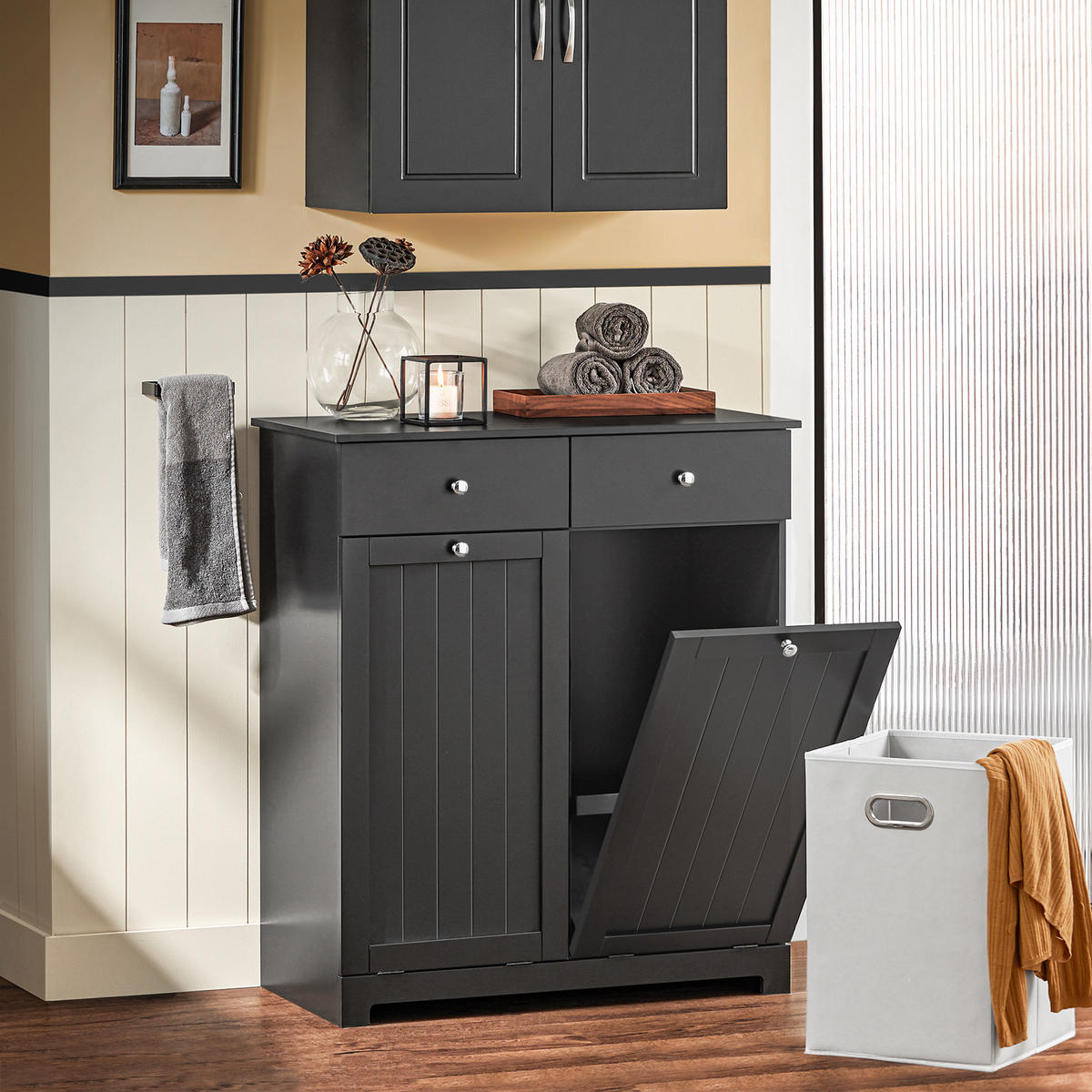 WÄSCHESCHRANK Schwarz - Schwarz, Holzwerkstoff (78/91/38cm) - SoBuy