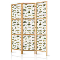 PARAVENT Japanischer 3-tlg 135x172 cm bunte Fische - Grün, Holz/Textil (135/172/3cm) - Muralo