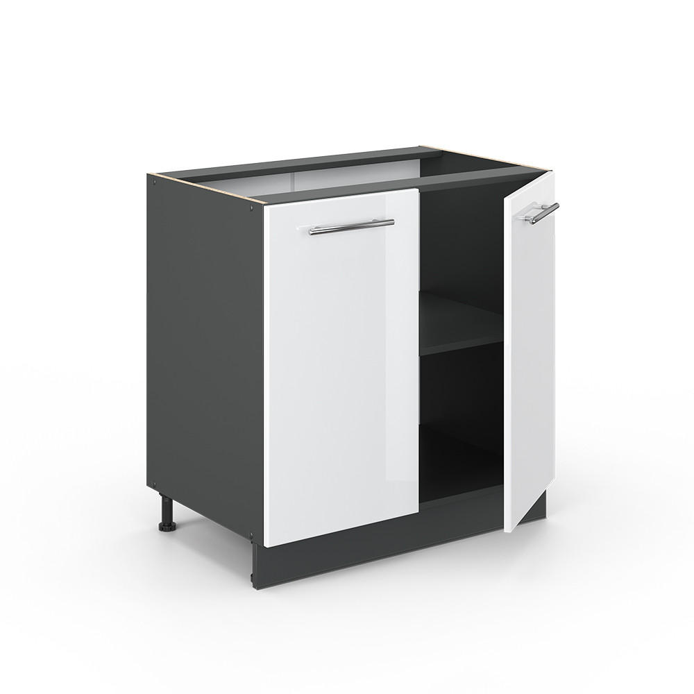 SPÜLENUNTERSCHRANK Fame-Line Weiß Hochglanz 80 cm mit Regal, ohne AP - Weiß Hochglanz/Anthrazit, Holzwerkstoff (80/82/51.6cm) - Vicco
