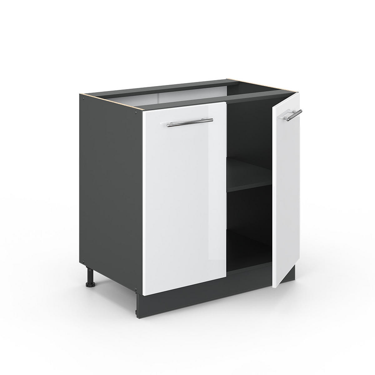 SPÜLENUNTERSCHRANK Fame-Line Weiß Hochglanz 80 cm mit Regal, AP Eiche - Weiß Hochglanz/Anthrazit, Holzwerkstoff (80/82/60cm) - Vicco