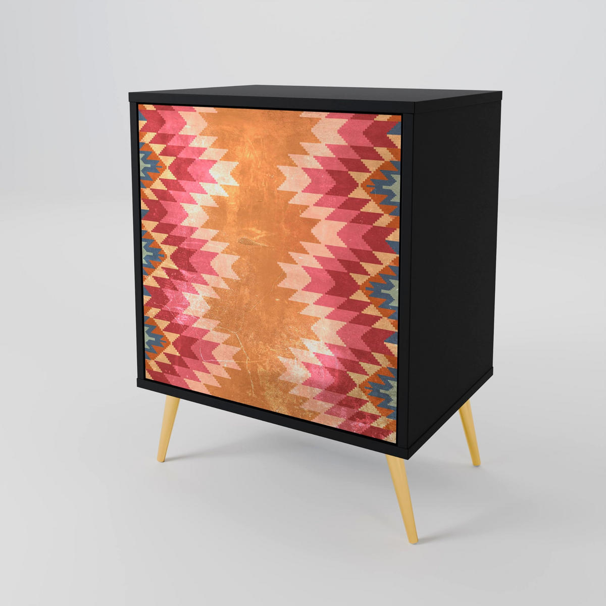 SIDEBOARD INDIAN FOLK, Schwarz, 57,5x42x72,5 cm, Schwarze Metallfüße - Multicolor/Schwarz, Holzwerkstoff/Metall (57.5/72.5/42cm) - SpaceRebels