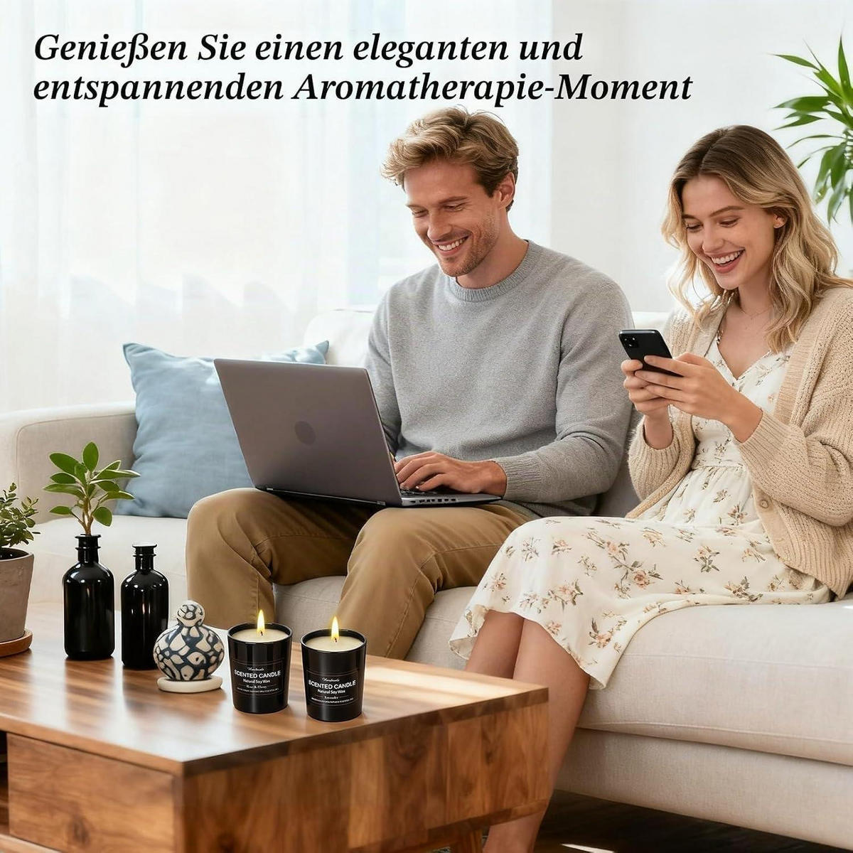 DUFTKERZEN im Glas 12-teiliges Set Sojawachs 180 Std. Brenndauer - Schwarz, Paraffin (2cm)