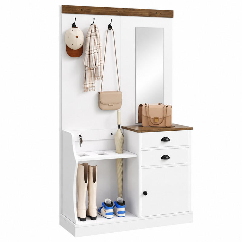 GARDEROBENSET mit Spiegel 110,5 x 38 x 191 cm Spanplatte Weiß - Weiß, Holzwerkstoff (38/191/110.5cm) - Beauniv