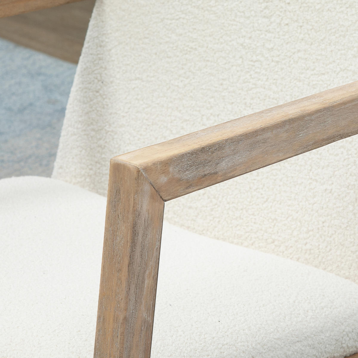 SCHAUKELSTUHL mit Holzrahmen Wohnzimmersessel Lounge Kautschukholz Cremeweiß - Creme, Kunststoff (81/71/60cm) - HOMCOM
