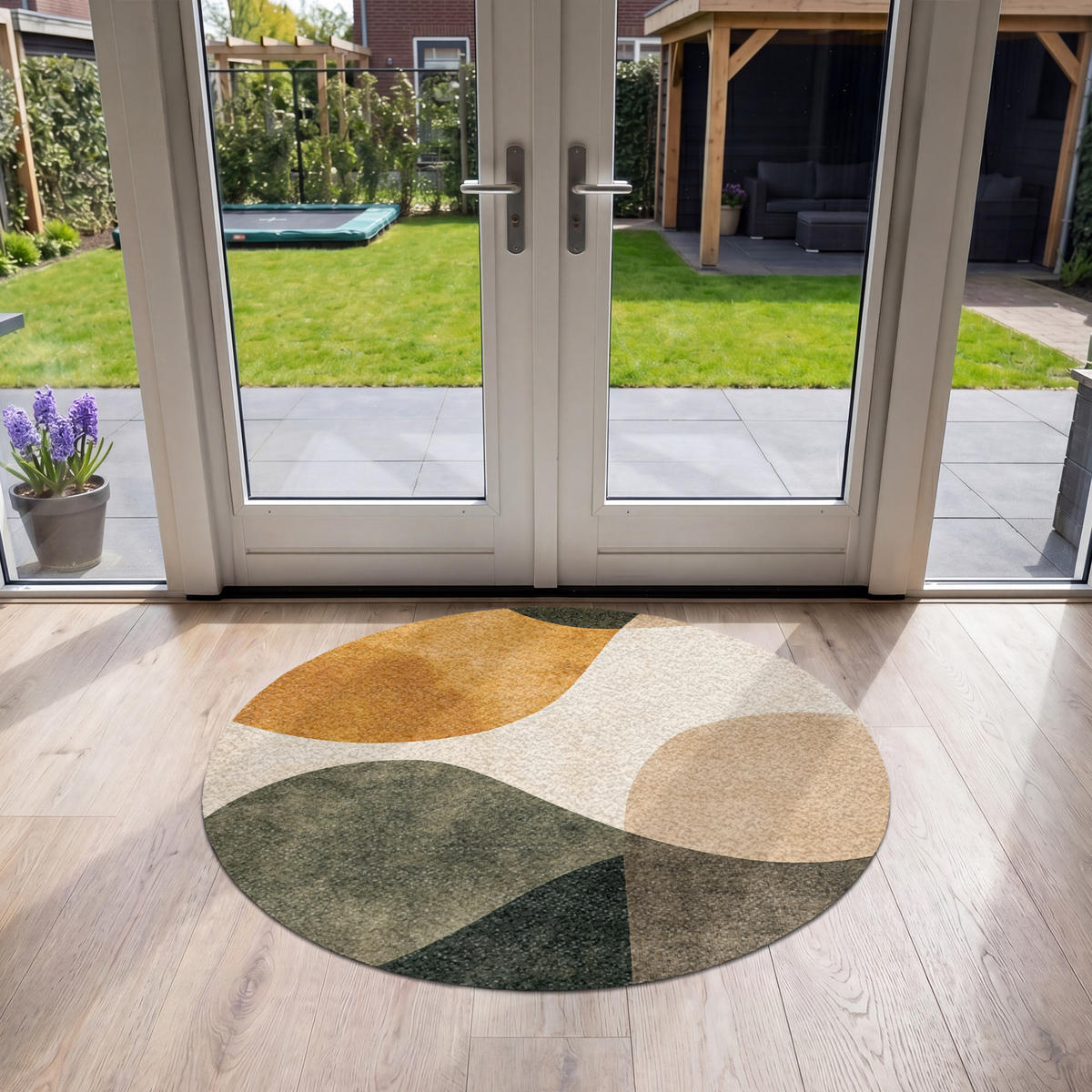 FUSSMATTE Formen - Ockergelb - Abstrakt Flurteppich 120x120 cm - Multicolor, Kunststoff (120/120cm) - MuchoWow