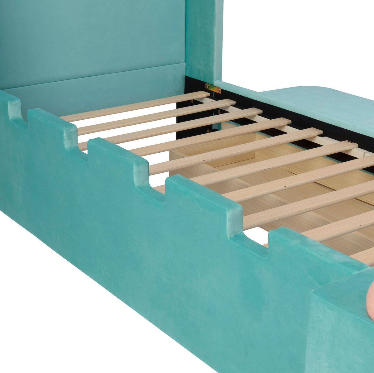 POLSTERBETT Burg-Design 90/200 cm Blaugrün mit Schublade und Klappablage, ohne Matratze - Petrol, Textil (90/200cm) - MIVRAY