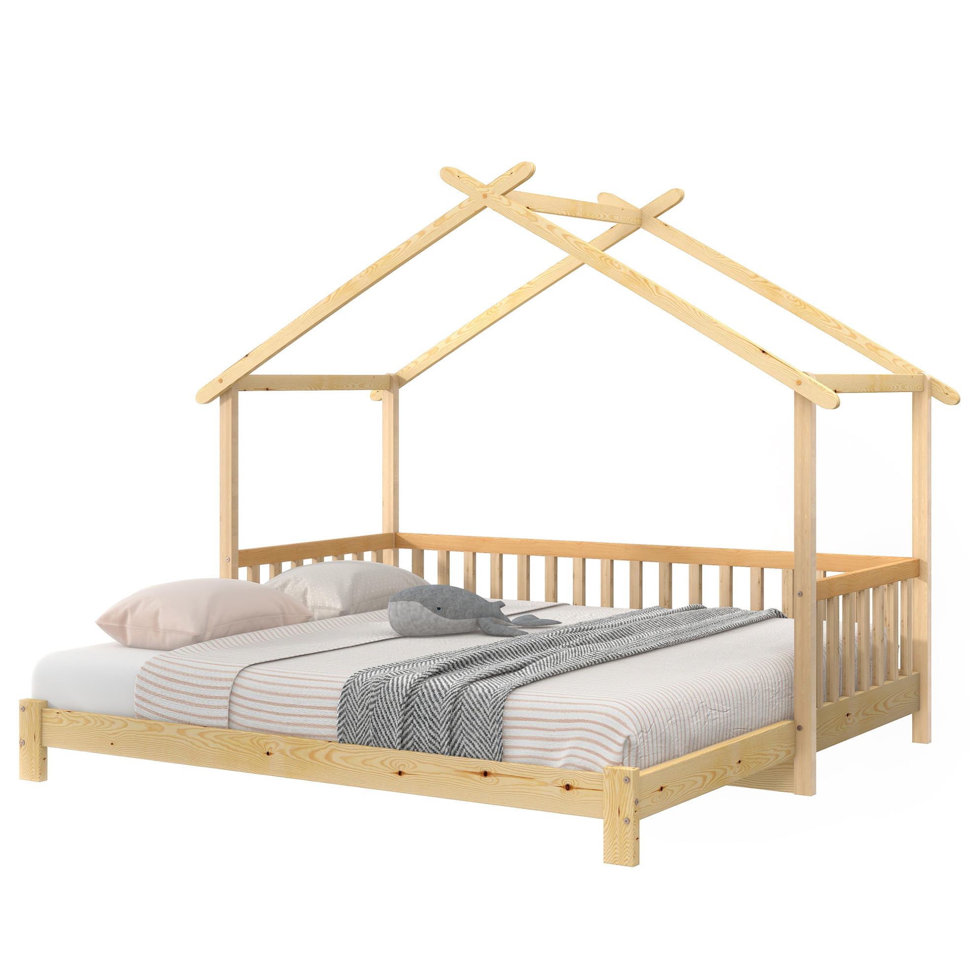 HAUSBETT 90/180/200 cm Natur aus massivem Kiefernholz ausziehbar - Naturfarben, Holz (90/200cm) - OKMYHOME