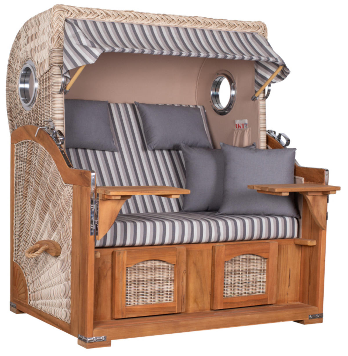 STRANDKORB XXL Düne Grande Teak PE Shell - Braun/Grau, Metall (142/170/95cm) - Mr. Deko