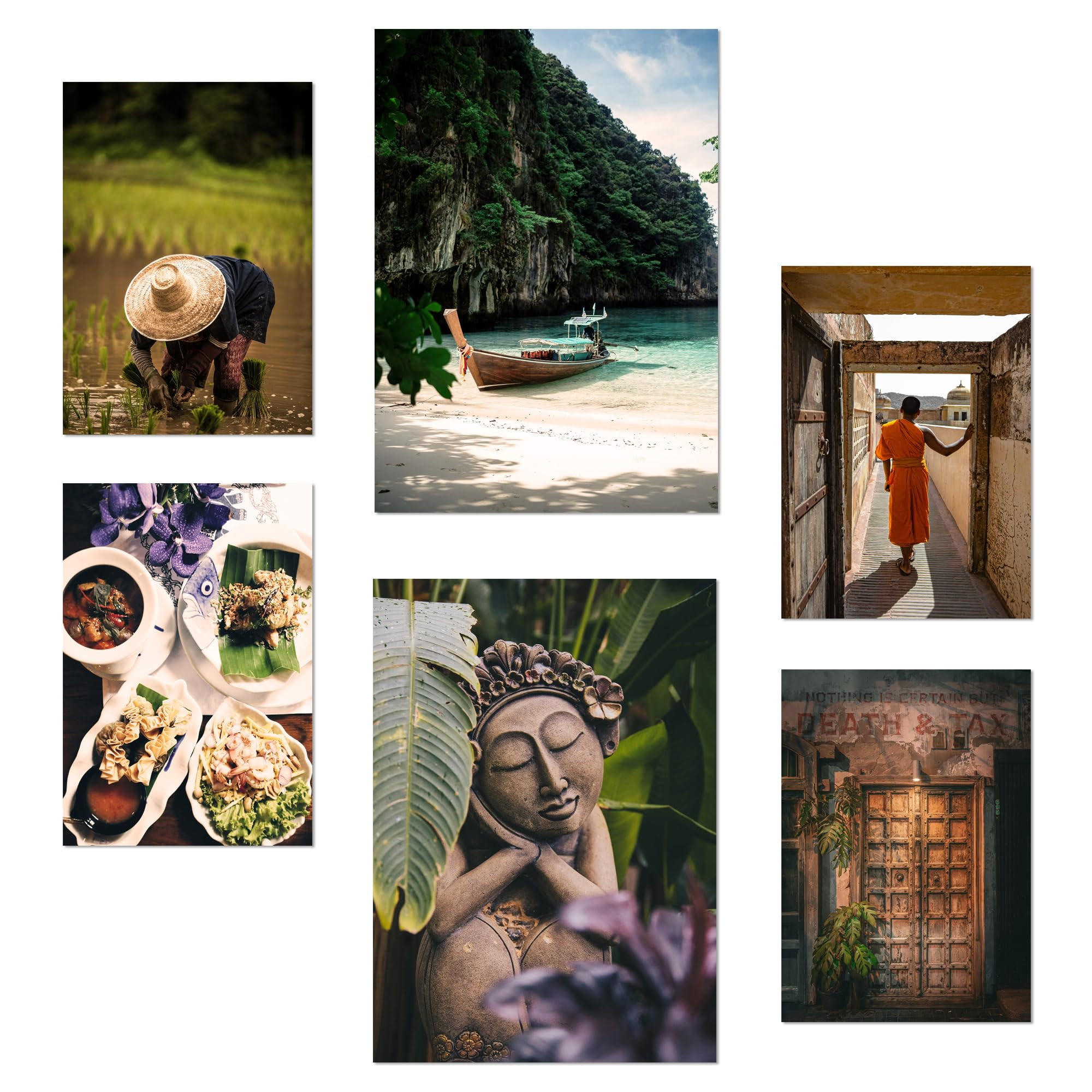 POSTER Set Mit 6 Herbst In Thailand Reisfelder Buddhismus & Kultur A3 & A4 Rahmenlos - Klar, Papier (29/3cm) - Nacnic