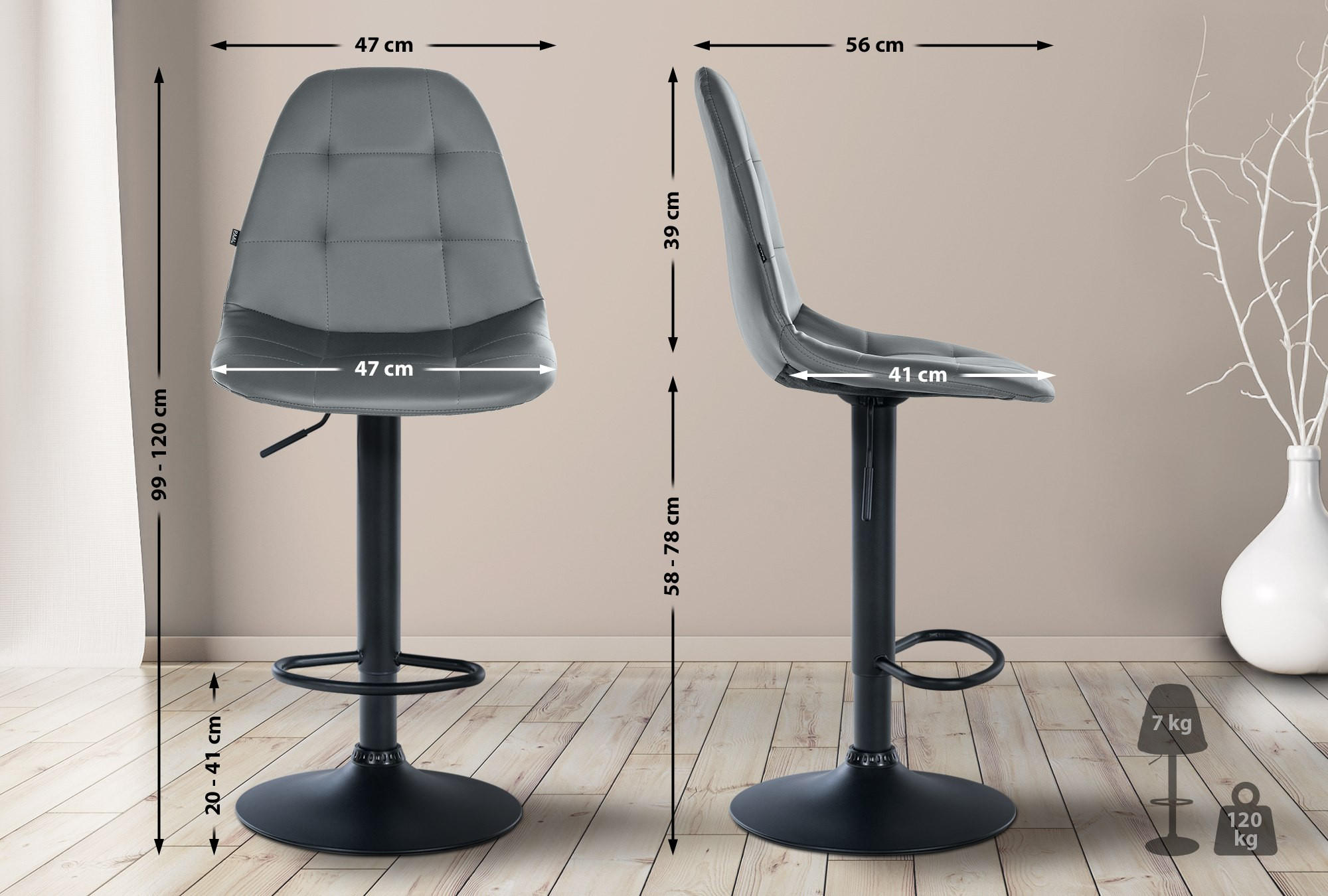 Thumbnail - CLP Barhocker, Grau, Textil, 47x58x56 cm, Esszimmer, Barmöbel, Barhocker