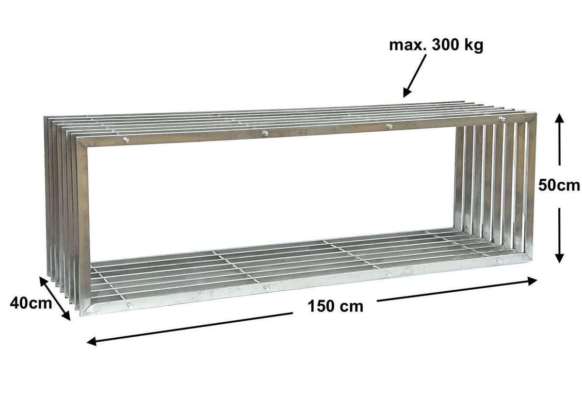 KAMINHOLZREGAL Innen Edelstahl Metall 96429 150 cm - Schwarz, Metall (150/50/40cm) - DanDiBo