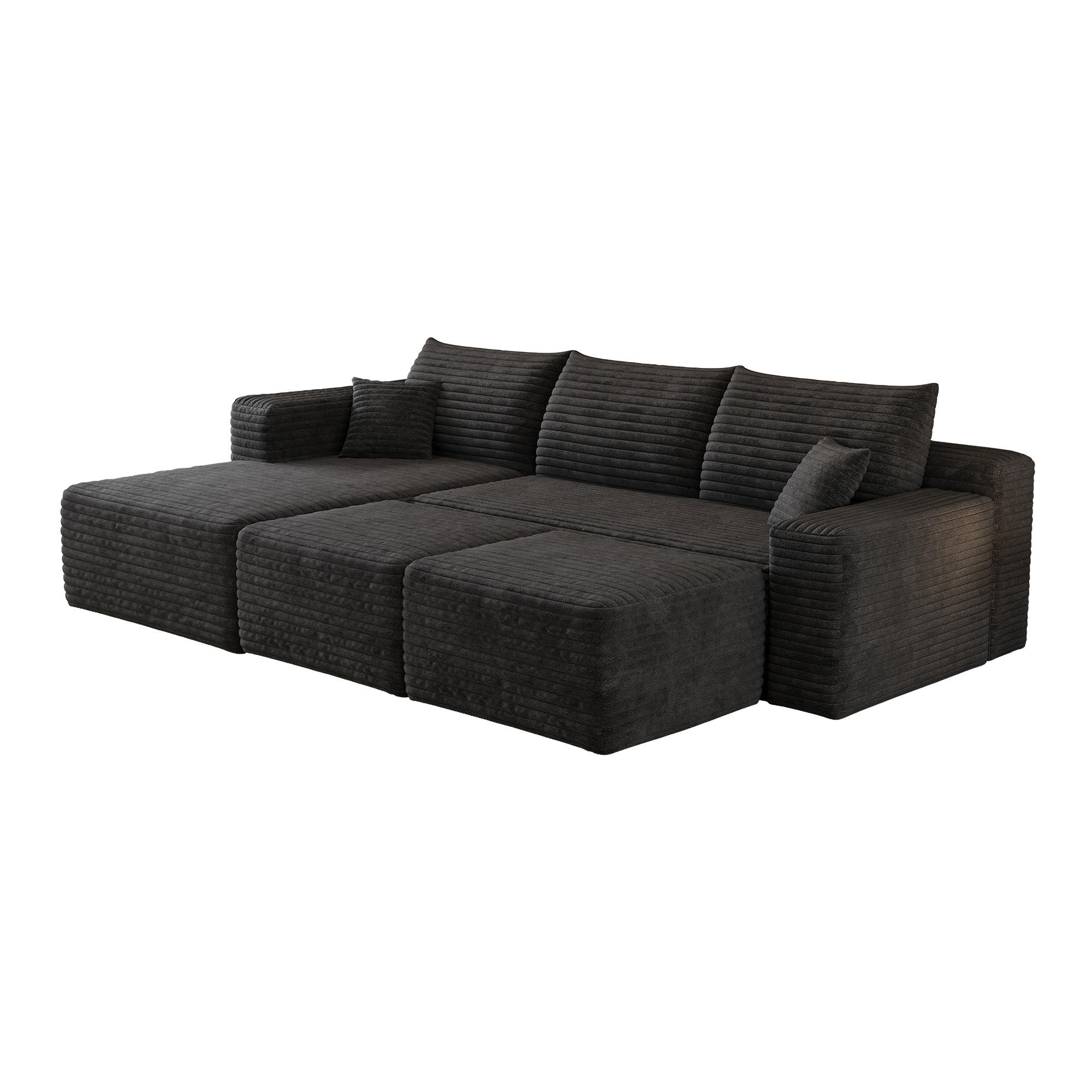 WOHNLANDSCHAFT Cord Schwarz ohne Montage - Schwarz, Textil (241/58/151cm) - WISHDOR