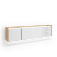 LOWBOARD, Weiß und Eiche, 207/35/50cm, Hängend - Weiß, Holzwerkstoff (207/50/35cm) - Skraut Home