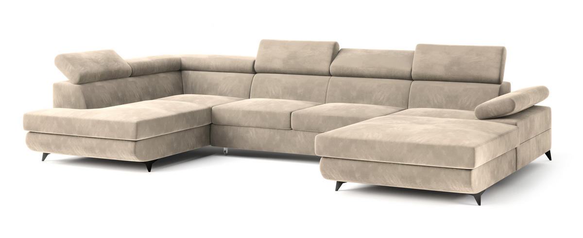 ROHOVÁ SEDAČKA RUBANO krémová - černá/krémová, kov/dřevo (339/190cm) - MASSENO