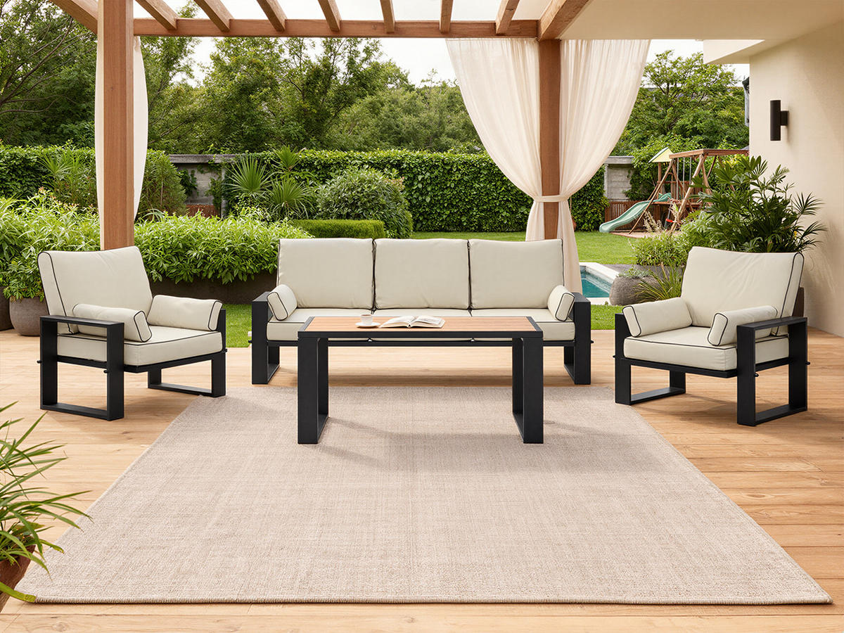 GARTENMÖBEL-SET ELBA: 1x Tisch, 1x Sofa, 2x Sessel - Beige - Beige, Textil - MKS
