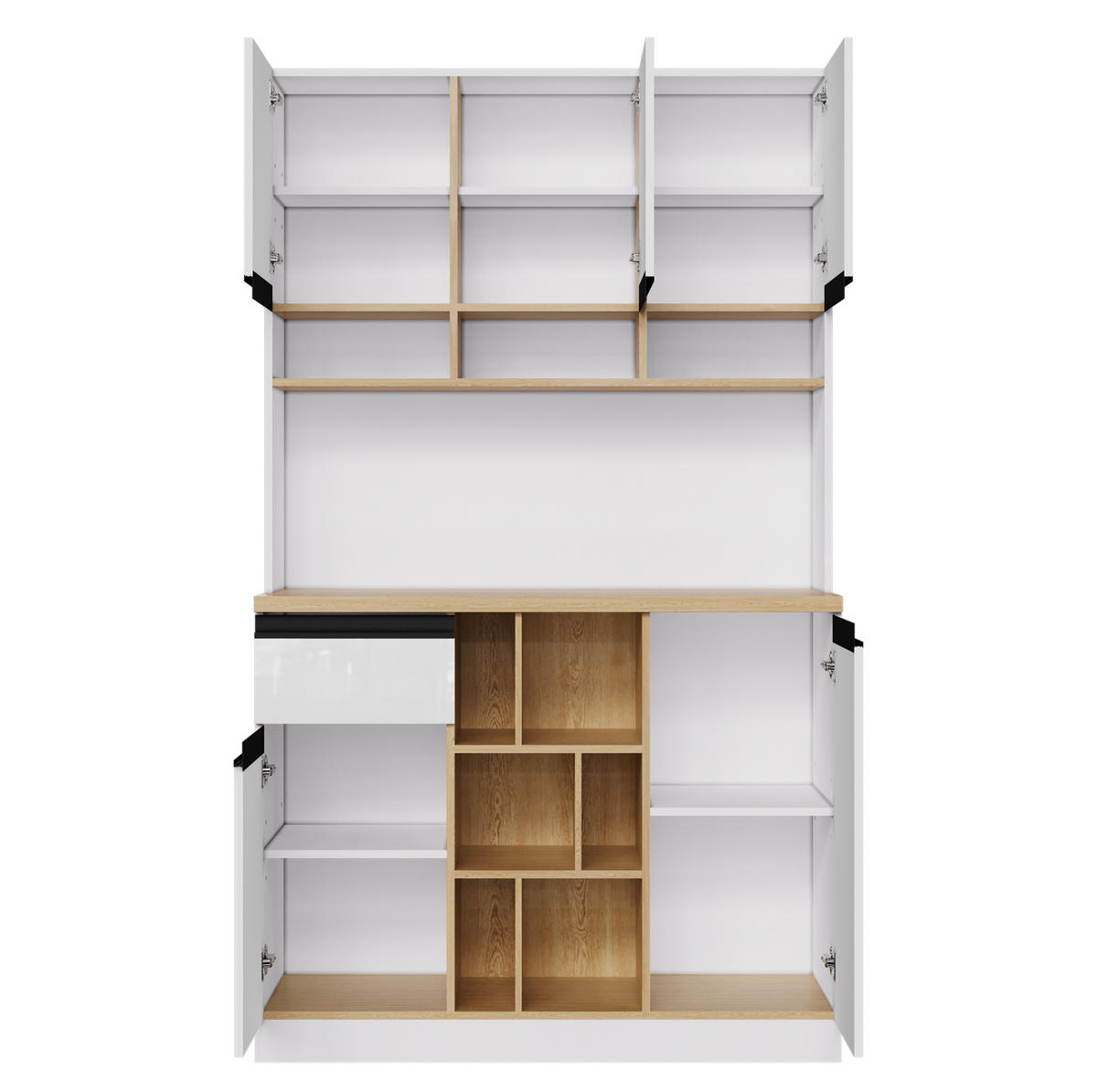 BUFFET 105/45/185 cm in Weiß Hochglanz mit Schublade und verstellbaren Böden - Weiß, Holzwerkstoff (105/185/45cm) - Flora Grace
