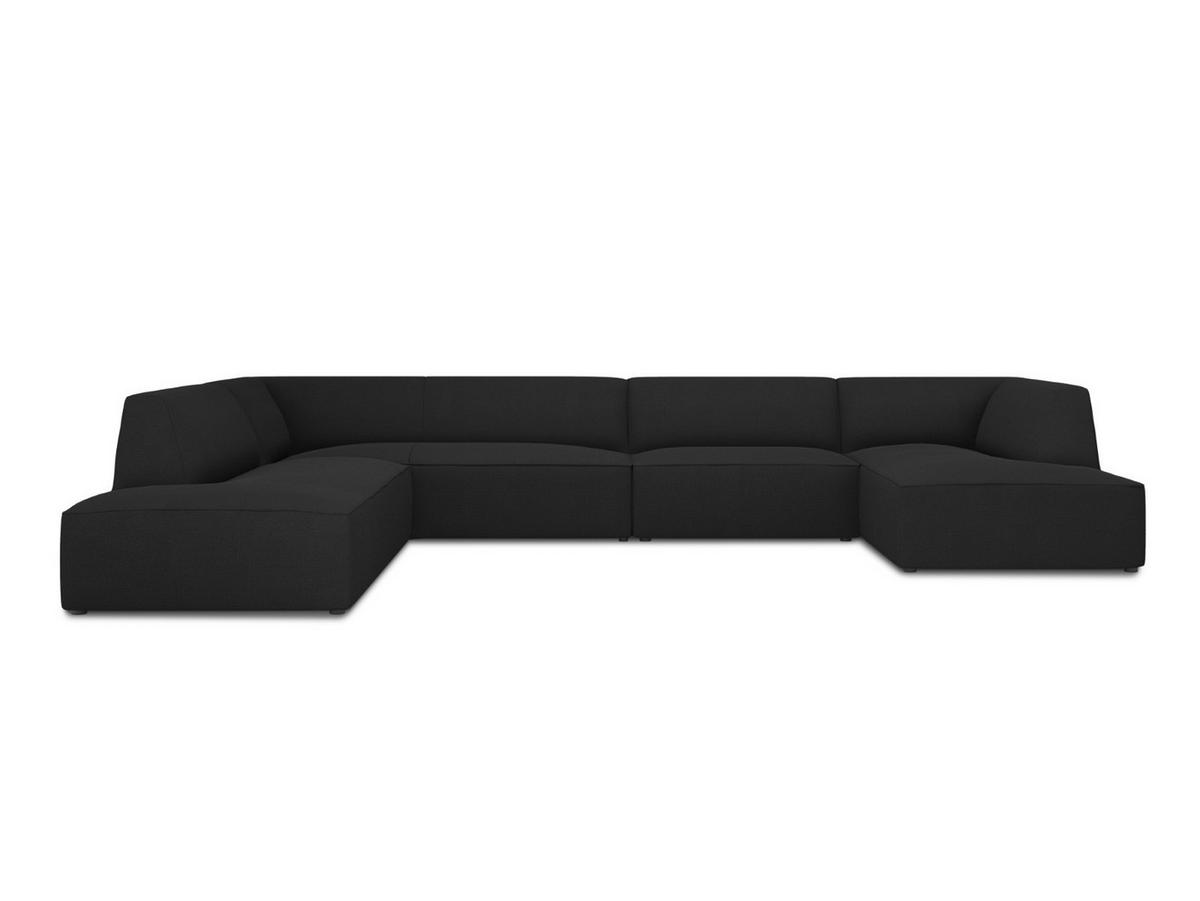 PANORAMASOFA links Ruby aus strukturiertem Stoff schwarz 7 Sitzplätze - Schwarz, Textil (273/69/366cm) - Micadoni