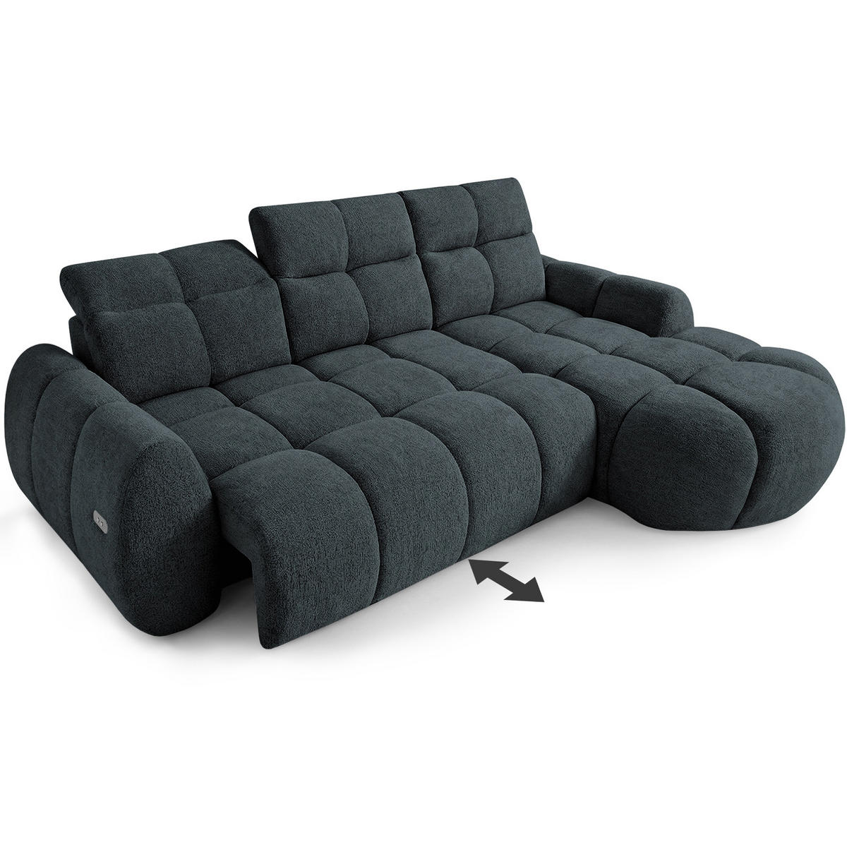 ECKSOFA Sorel Mini mit Automatisch verstellbarer Sitztiefe und Kopfstützen, rechts, Dunkielgrau - Dunkelgrau, Textil (275/190cm) - Beautysofa