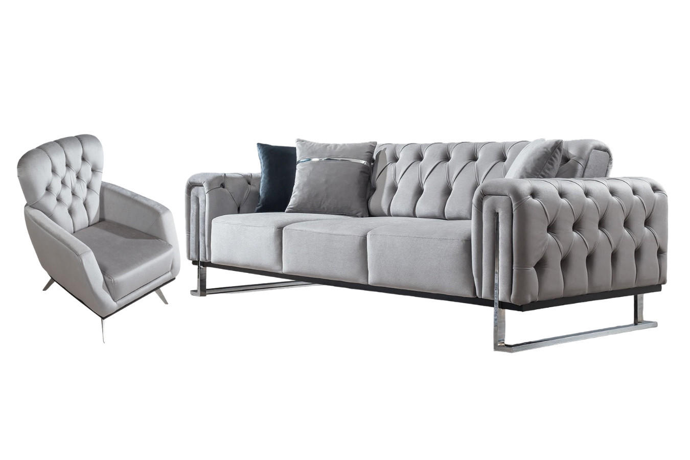 SITZGARNITUR Nova Hellgrau Stellvariante:2+1 - Hellgrau, Holz (190/78/95cm) - Villa Möbel