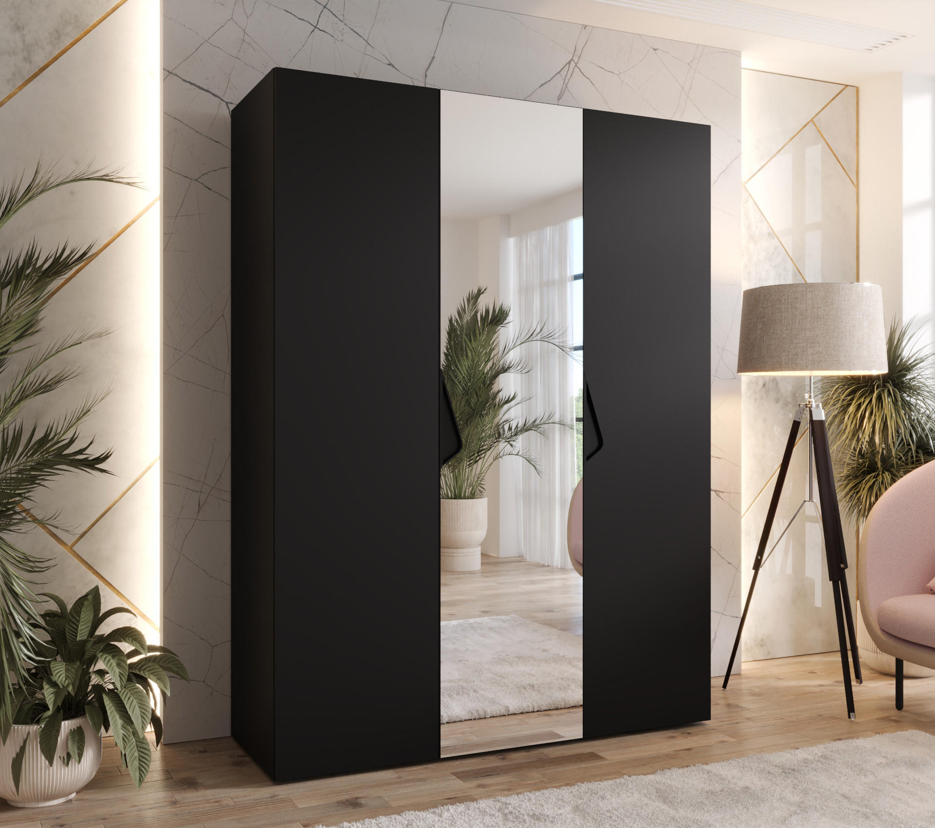 DREHTÜRENSCHRANK 202/150/52 3-türig - Schwarz, Holz/Metall (150/202/52cm) - Abiks Möbel