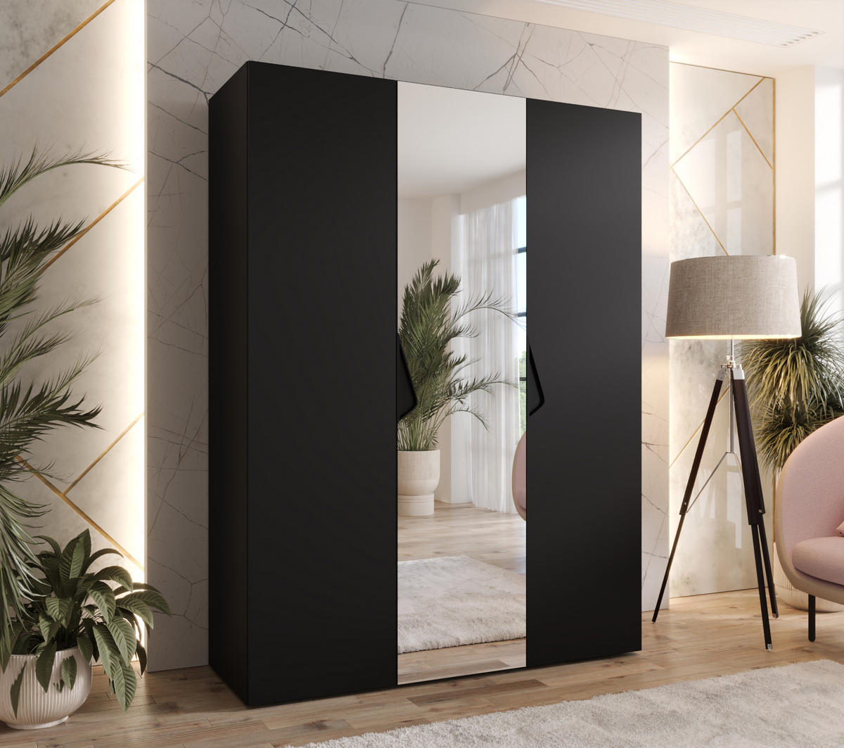 DREHTÜRENSCHRANK 202/150/52 3-türig - Schwarz, Holz/Metall (150/202/52cm) - Abiks Möbel