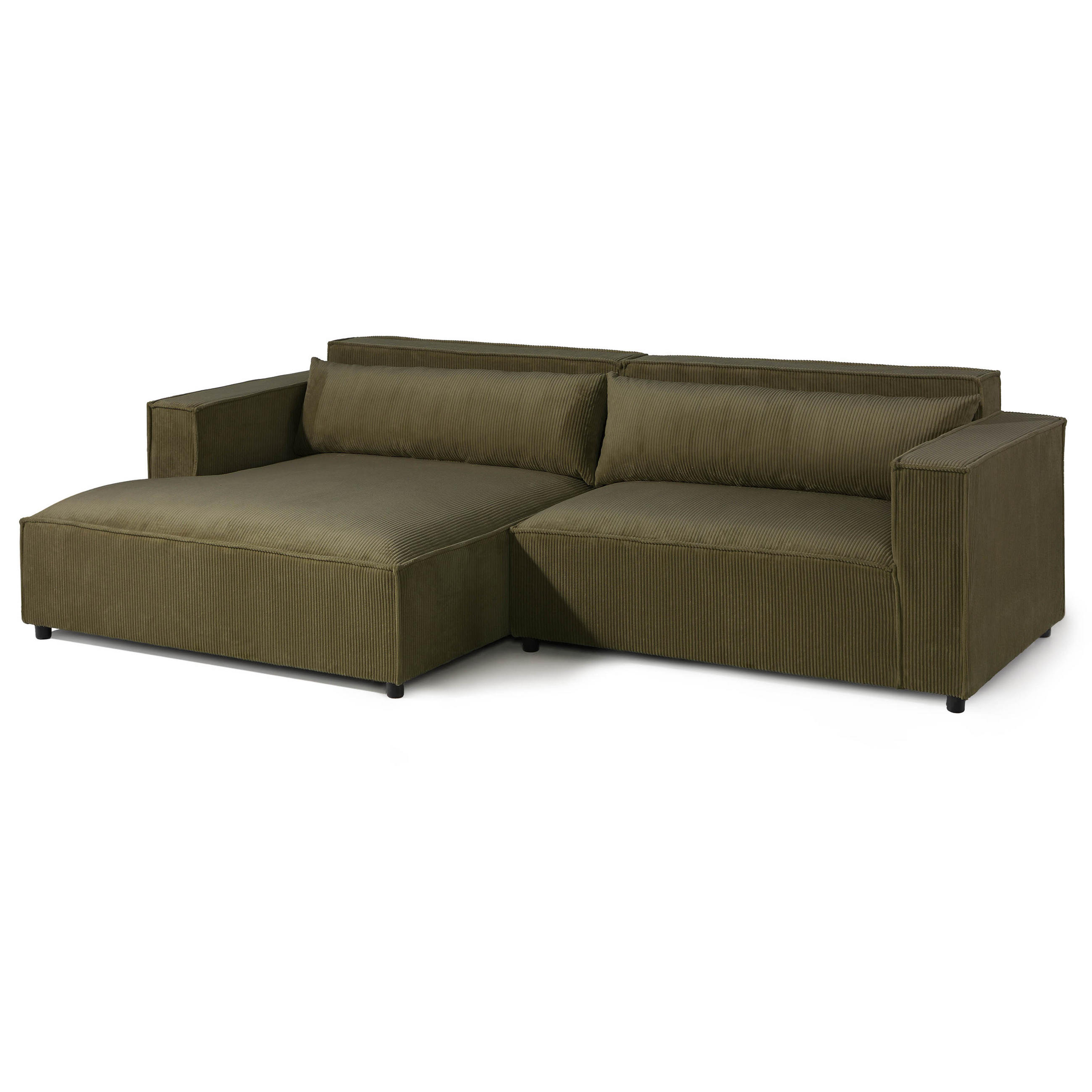 ECKSOFA Ottomane links Cord Velours 266x150x80 grün FINN - Grün, Kunststoff (150/266cm) - Massivmoebel24