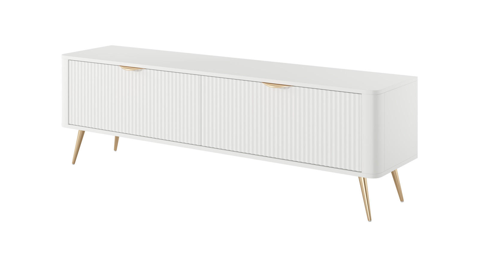 TV-LOWBOARD Flore 163 cm Weiß / Gold - mit geriffelten Fronten - 2 Türen - Gelb/Goldfarben, Holz/Holzwerkstoff (163/51/38cm) - Ravio