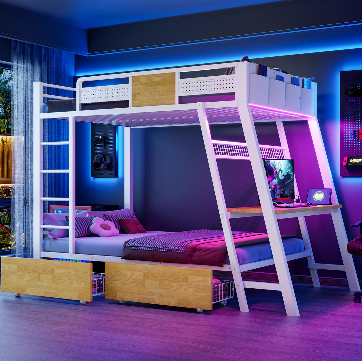 ETAGENBETT 90/200 cm mit Schreibtisch, Weiß - Weiß, Metall (90/200cm) - OKMYHOME