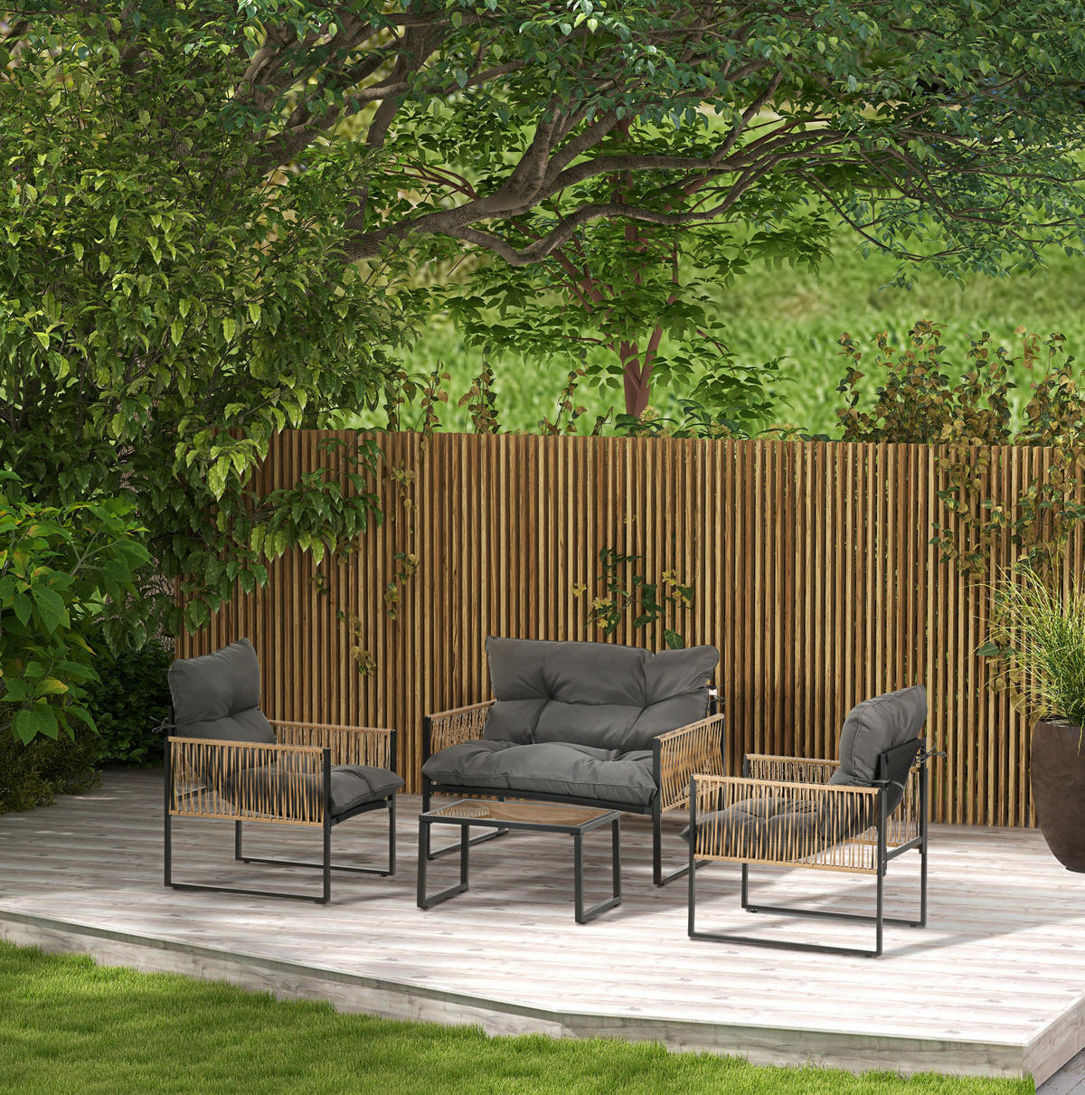 LOUNGEGARNITUR 106/72/70 cm Dunkelgrau aus Polyester 4er Set - Dunkelgrau, Holzwerkstoff - OKMYHOME