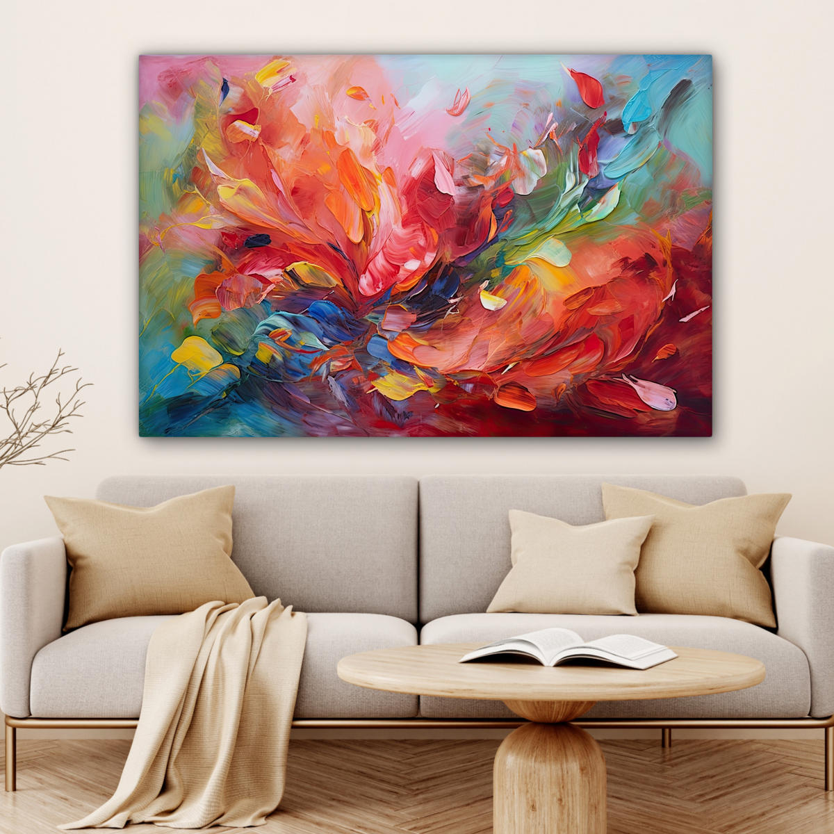LEINWANDBILD Ölgemälde - Kunst - Abstrakt - Farbenfroh 120x80 cm - Altrosa, Textil (120/80cm) - MuchoWow