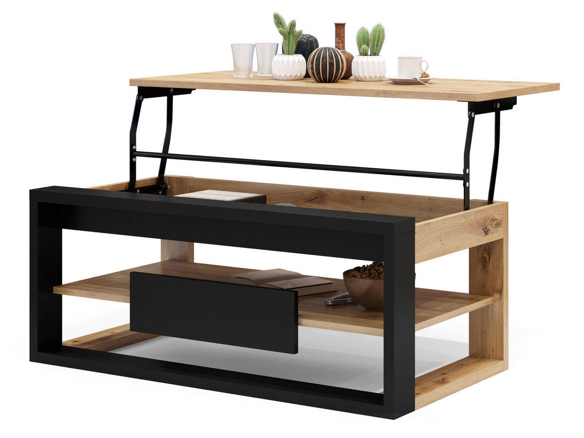 COUCHTISCH rechteckig Eiche Artisan Schwarz aufklappbar - Schwarz/Eiche Artisan, Holzwerkstoff (60/110/45cm) - designimpex